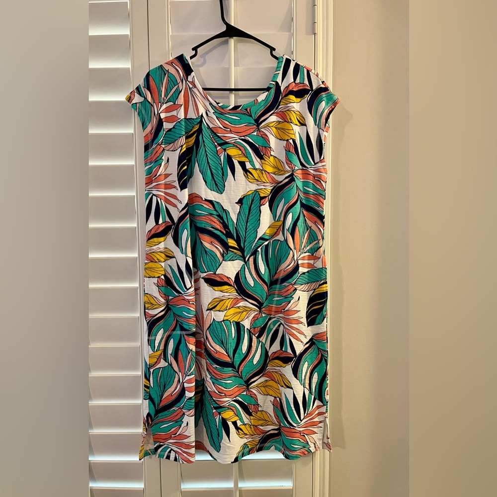 T by Talbots Vibrant Leaf Print Mini Dress L